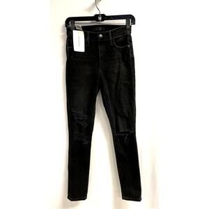 JOE'S JEANS NEW The Charlie High Rise Skinny Ankle Jeans Destroyed Black 25